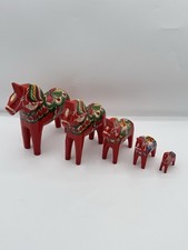Vintage 5 Swedish Dala Horses Nils Olsson Sweden Folk Art Set Tags Different Sz picture