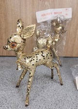 MCM Gold Glitter Hard Plastic Reindeer Deer W Bell Mid Century 7