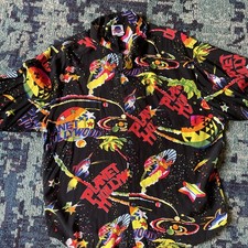 VTG Planet Hollywood  Large Men's 100% Rayon Button Shirt Black • Neon Space picture