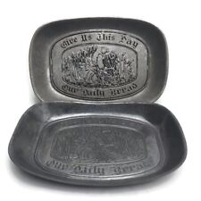 2 Vintage Duratale by Leonard Pewter Bread Tray Give Us This Day Our Daily Bread picture