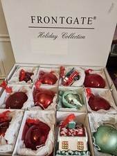 12 Piece Luxury Frontgate Holiday Collection Glass Ornaments ~ Excellent Cond. picture