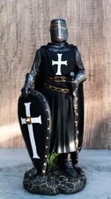 Ebros Black Cloaked Crusader Knight Of The Cross with Sword Shield Statue 11.5