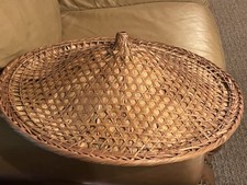 Vtg Asian Chinese Coolie Conical Hat Rice Paddy Sun Intricate Woven Bamboo  picture