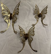 Trio Vintage Homco Home Interiors Brass Gold Butterflies Wood Bodies Wall Decor picture