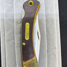 Old Timer 1 Blade Lockback Pocketknife Brown/Brass Plastic Handle, SS picture