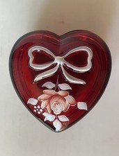 Vintage Westmoreland Hand Painted Ruby Red Glass Trinket Dish/Lid 3 Inch Signed picture