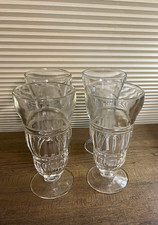 Vtg Indiana Glass 306 Clear Milkshake Soda Fountain Glasses Footed Set of 4 12oz picture