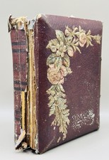 Antique Family Photo Album Floral Design Felt Covered Primitive picture