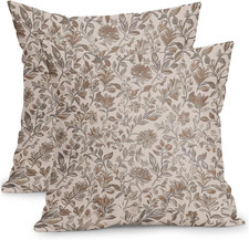 Vintage Floral Pillow Covers 22x22 Inch Set of 2 Antique Flower Block Print T... picture