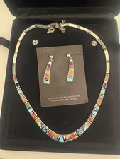 Evangeline Sherman Navajo Necklace Earrings Multicolor Stones Sterling   TSF picture