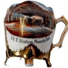 MUNCIE, INDIANA IN Antique IUT STATION Souvenir China Sugar Bowl Trinket picture
