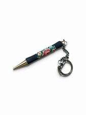 Antique Victorian Mechanical Petit Point Floral Pencil Pendant Keychain Germany picture