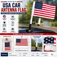 USA Car Antenna Flag 4x6 American Stars and Stripes Durable Polyester Sleeve picture