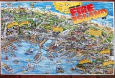 FIRE ISLAND WEST-Long Island Illustrated Cartoon Map 1993-FREE SHIPPING picture