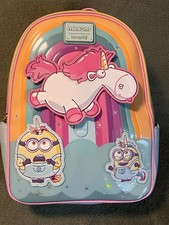 DISNEY LOUNGEFLY UNIVERSAL MINIONS FLUFFY UNICORN RAINBOW MINI BACKPACK NWT picture