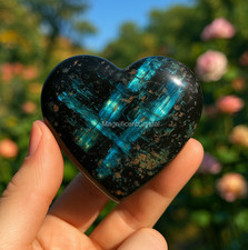 Natural Arfvedsonite Stone Heart Black Flashy Crystal Home Decor Healing Gifts picture