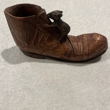 Vintage Folk Art Wooden Boot, Mouse Sculpture Wood Carving picture