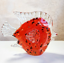 Hand Blown Art Glass Butterfly Fish Red Orange Paperweight Figurine picture
