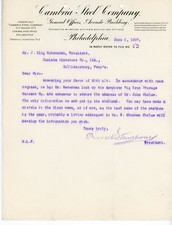 1907 Cambria Steel Co Letterhead Philadelphia PA Juniata Limestone Johnstown picture