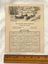 Currier & Ives 1951 Frozen Food Lockers Advertising Calendar Beige/Black picture