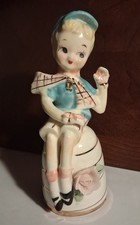Vintage Bloomer Girl Figurine Ceramic Japan 1950s Mid Century Kitsch Pink Rose  picture