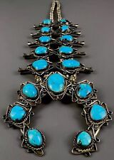Vintage Navajo Sterling Silver Turquoise Squash Blossom Necklace GORGEOUS STONES picture