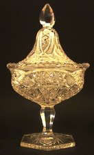Antique 1908 Imprial Glass Deep-Cut Lidded Sheaf Leaf Pedestal Compote Dish picture