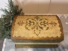 Decorative Wood Chest Box Domed Top Metallic Gold Painted Hinged Storage 12.5