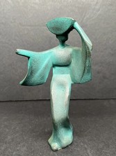 Vintage MCM Awa Odori Geisha Dancer Cast Japan Figure 7” Tall Green Patina picture