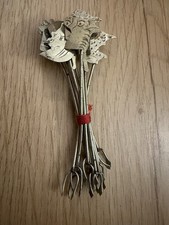 VINTAGE SET OF 11 MEXICAN HORS D'OEUVRE PICKS ALPACA SILVER picture