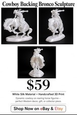Cowboy Bucking Bronco Sculpture – White Silk 3D Print picture