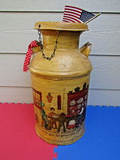 antique 1930's picture painted metal milk can picture