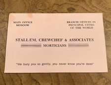 Rare Vintage Satirical Business Card Cold War Era Political Morticians Moscow picture