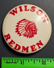 Vintage Wilson Redmen Indian Minnesota HS Pinback Pin picture