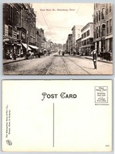 East Main Street Waterbury Connecticut Horse Trolley Tracks Postcard AY134 picture