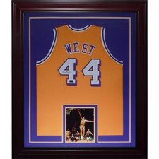 Jerry West Autographed Los Angeles Lakers (Yellow #44) Deluxe Framed Jersey picture