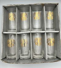 RARE CULVER 8 Vintage MCM Gold Eagle C Military Highball Tall Bar Glasses Box picture