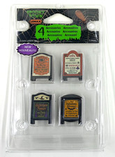 Lemax Spooky Town Accessories 4 Evil sidewalk Signs 64620 NEW for 2026 picture