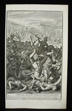 Antique Biblical Etching The Israelites Defeated by the Philistines 1728 G Hoet picture