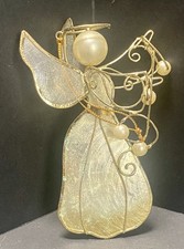 Vintage Capiz Shell Christmas Ornament Angel Trumpet Gold Wire Philippines picture