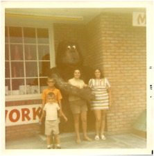 Family Posing with Gorilla Mascot Statue at Unknown Store 1971 Vintage Photo picture