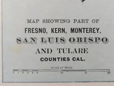 1893 FRESNO KERN SAN LUIS OBISPO COUNTIES CALIFORNIA Map ~ Old Antique Original  picture
