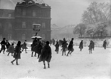 Winter in Paris Luxembourg garden Children playing snow 1919 OLD PHOTO picture