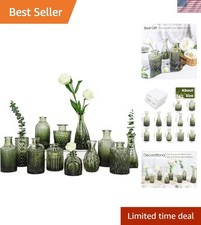 Elegant 12pc Vintage Green Glass Bud Vases Set - Perfect for Any Occasion picture