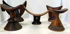 Rare Antique Ethiopian Oromo Carved Wood Headrests African Tribal Pillows picture