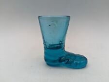 Light Blue Glass Western Boot Toothpick Holder Shot Glass Vintage picture