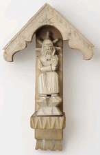 Vintage Worrying Jesus Seated in a Niche Lithuanian Folk Art Hand Carved 12.5