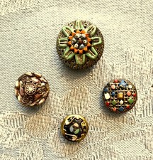 4 Vintage Antique Colorful Painted Filigree Pierced Brass & Twinkle Buttons picture