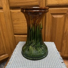 Majolica Stand Base Pedestal Ceramic Plant Art Nouveau Green Brown 13.25x7x8.75” picture