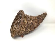 Vintage Cornucopia Horn of Plenty Woven Wicker Knotty Vines Thanksgiving 15” picture